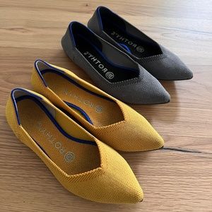 Rothy’s the point in Marigold (rare) and Pebble Grey